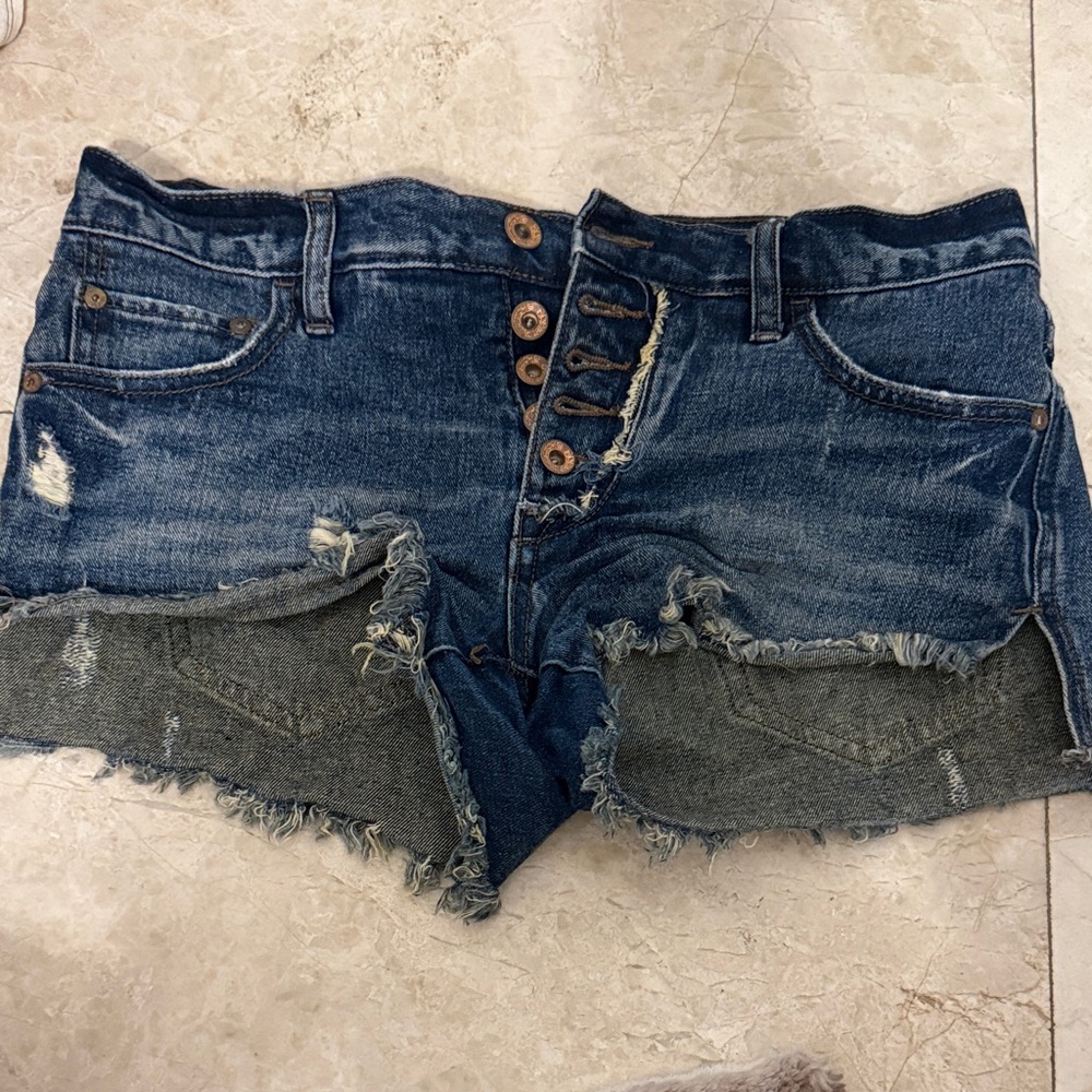 Free People Blue Distressed Jean Shorts